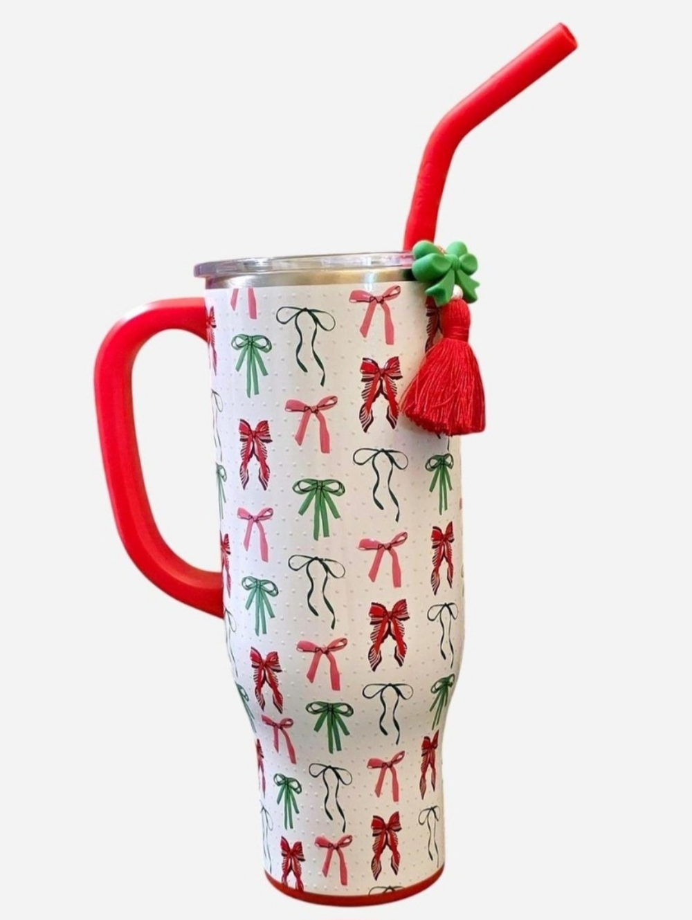 Bows & Ribbons Insulated Red Handle Stainless Steel Travel Tumbler Coquette